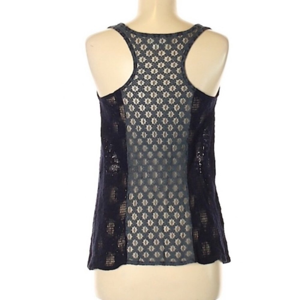 Anthro Crochet Tank Deletta Poinciana Navy Blue Lace Sheer Racerback Top